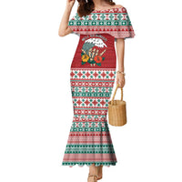 Shaka Sign Skull Mele Kalikimaka Personalized Family Matching Mermaid Dress and Hawaiian Shirt Hawaiian Quilt Pattern LT9 Mom's Dress Red - Polynesian Pride