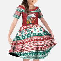 Shaka Sign Skull Mele Kalikimaka Personalized Family Matching Off Shoulder Maxi Dress and Hawaiian Shirt Hawaiian Quilt Pattern LT9 Daughter's Dress Red - Polynesian Pride