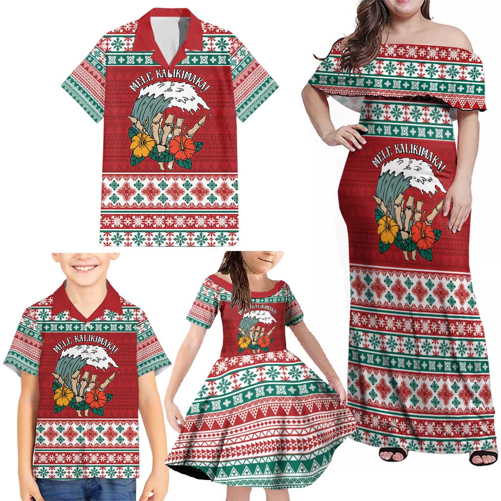 Shaka Sign Skull Mele Kalikimaka Personalized Family Matching Off Shoulder Maxi Dress and Hawaiian Shirt Hawaiian Quilt Pattern LT9 - Polynesian Pride