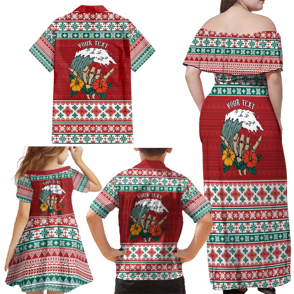 Shaka Sign Skull Mele Kalikimaka Personalized Family Matching Off Shoulder Maxi Dress and Hawaiian Shirt Hawaiian Quilt Pattern LT9 - Polynesian Pride