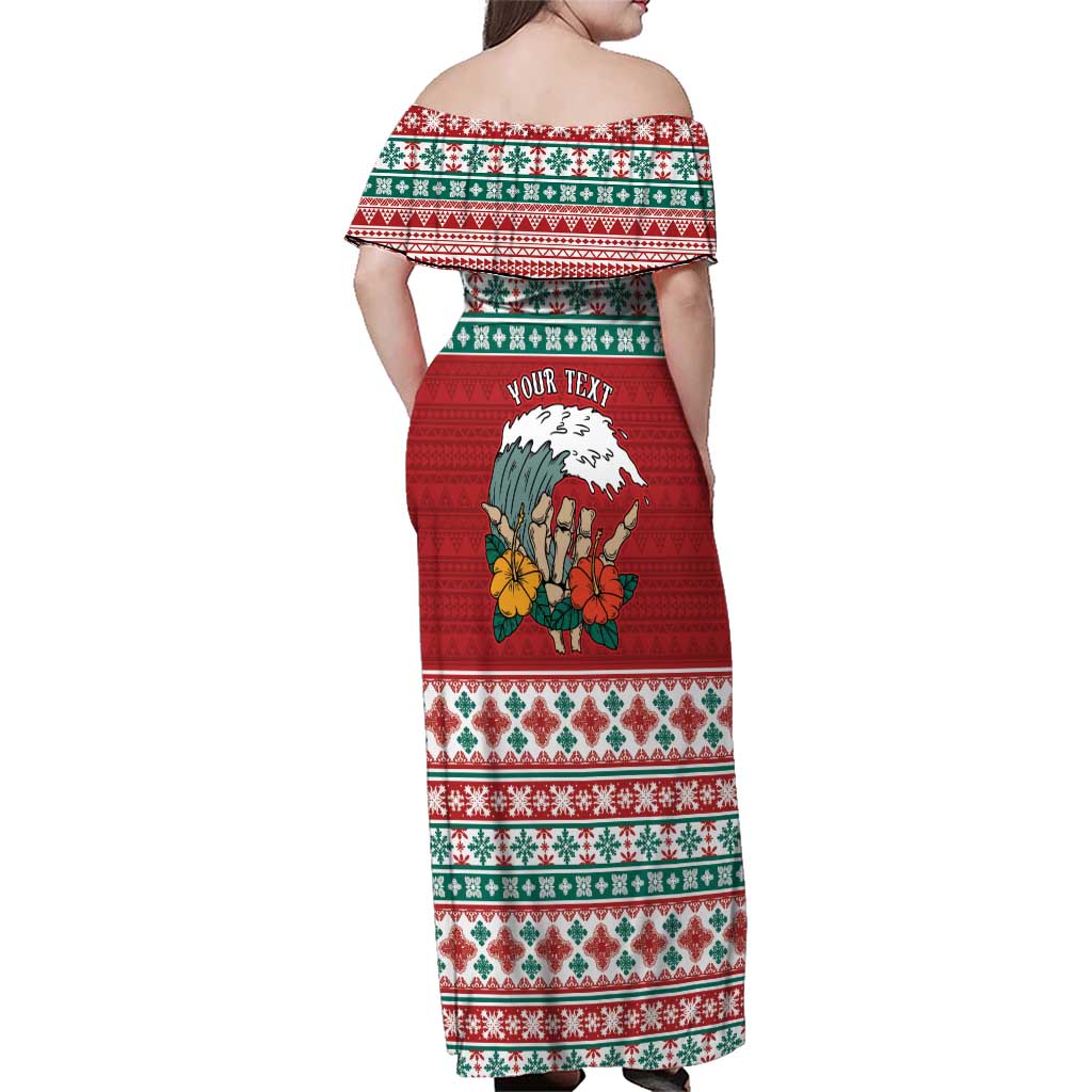 Shaka Sign Skull Mele Kalikimaka Personalized Family Matching Off Shoulder Maxi Dress and Hawaiian Shirt Hawaiian Quilt Pattern LT9 - Polynesian Pride