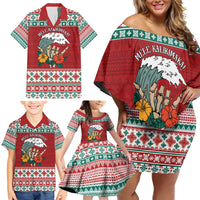 Shaka Sign Skull Mele Kalikimaka Personalized Family Matching Off Shoulder Short Dress and Hawaiian Shirt Hawaiian Quilt Pattern LT9 - Polynesian Pride