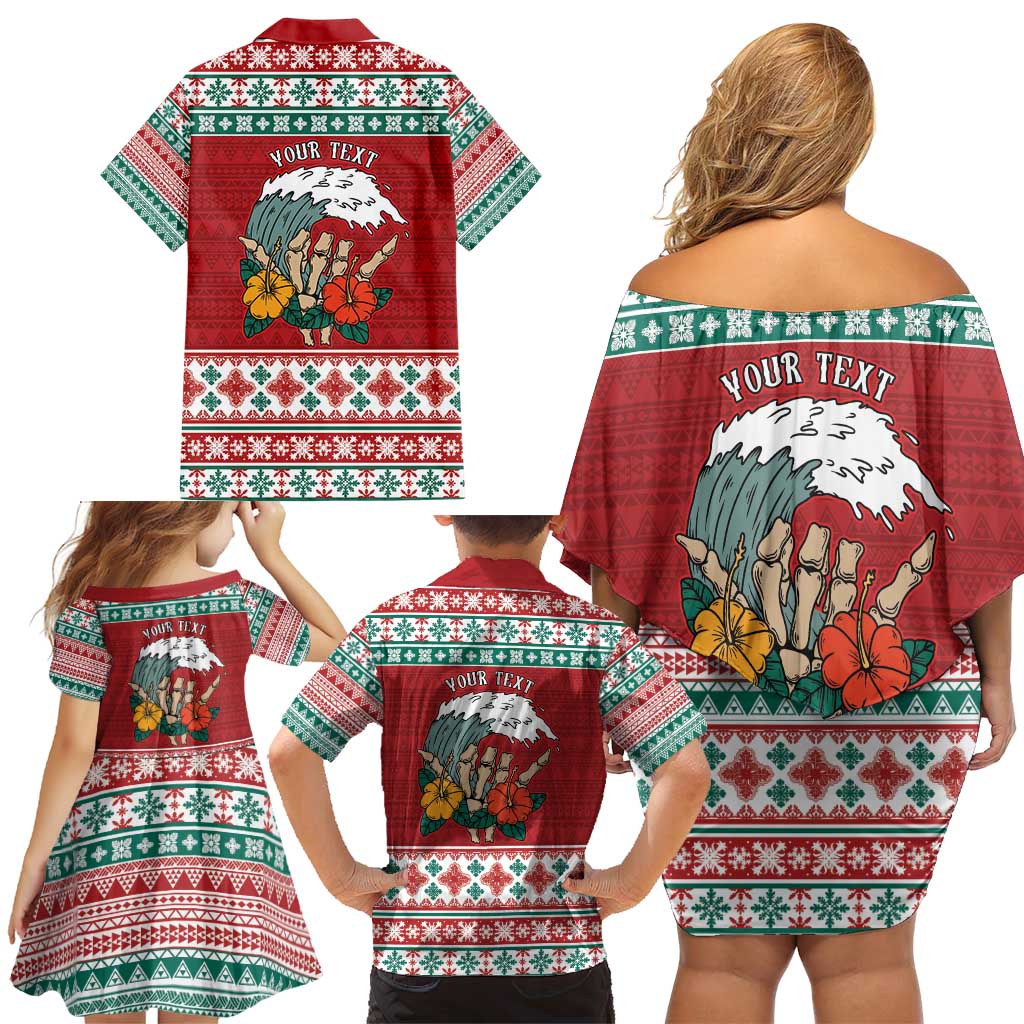 Shaka Sign Skull Mele Kalikimaka Personalized Family Matching Off Shoulder Short Dress and Hawaiian Shirt Hawaiian Quilt Pattern LT9 - Polynesian Pride