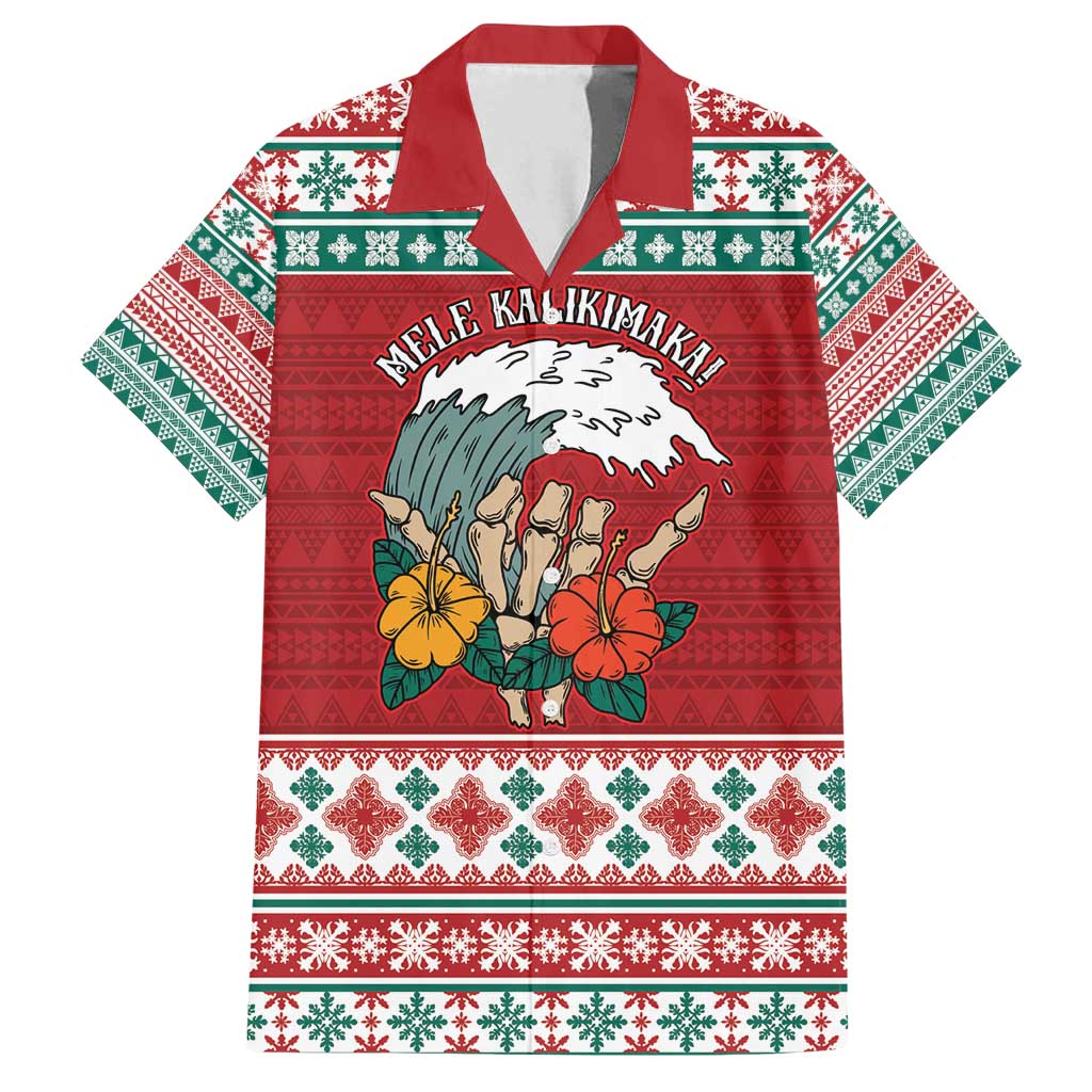 Shaka Sign Skull Mele Kalikimaka Personalized Family Matching Off Shoulder Short Dress and Hawaiian Shirt Hawaiian Quilt Pattern LT9 Dad's Shirt - Short Sleeve Red - Polynesian Pride