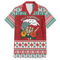 Shaka Sign Skull Mele Kalikimaka Personalized Family Matching Off Shoulder Short Dress and Hawaiian Shirt Hawaiian Quilt Pattern LT9 Dad's Shirt - Short Sleeve Red - Polynesian Pride