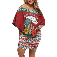 Shaka Sign Skull Mele Kalikimaka Personalized Family Matching Off Shoulder Short Dress and Hawaiian Shirt Hawaiian Quilt Pattern LT9 Mom's Dress Red - Polynesian Pride