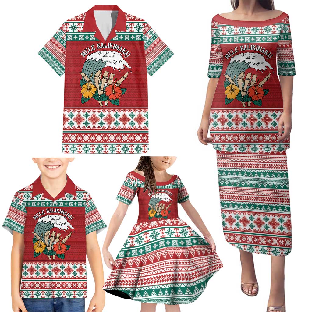 Shaka Sign Skull Mele Kalikimaka Personalized Family Matching Puletasi and Hawaiian Shirt Hawaiian Quilt Pattern LT9 - Polynesian Pride