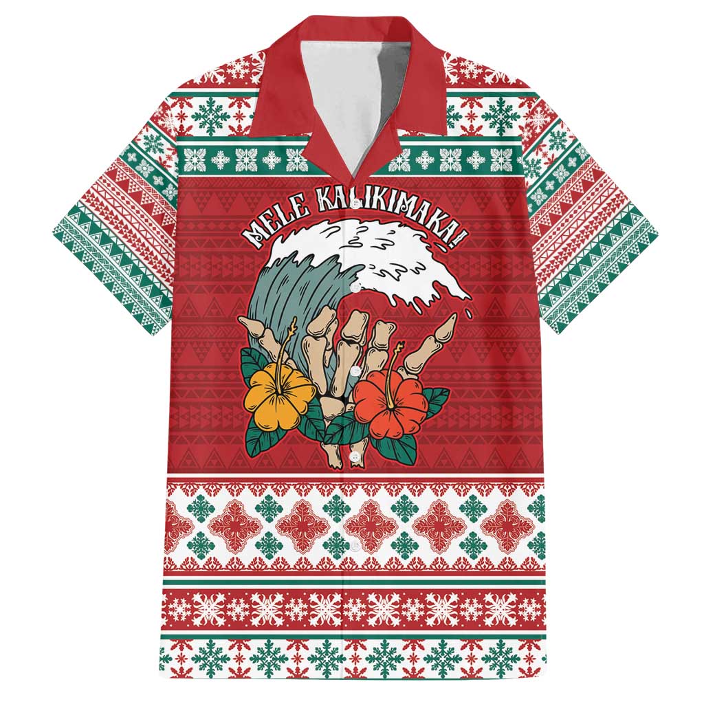 Shaka Sign Skull Mele Kalikimaka Personalized Family Matching Puletasi and Hawaiian Shirt Hawaiian Quilt Pattern LT9 Dad's Shirt - Short Sleeve Red - Polynesian Pride