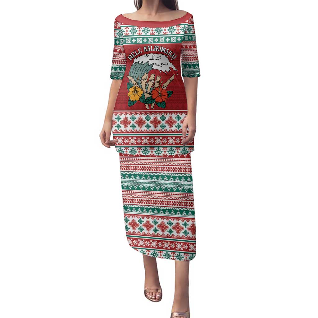 Shaka Sign Skull Mele Kalikimaka Personalized Family Matching Puletasi and Hawaiian Shirt Hawaiian Quilt Pattern LT9 Mom's Dress Red - Polynesian Pride