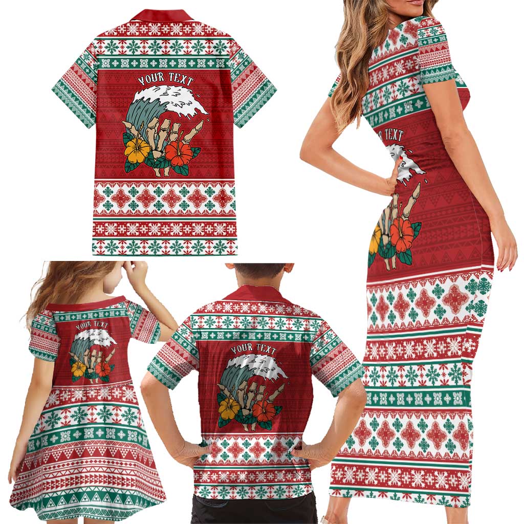 Shaka Sign Skull Mele Kalikimaka Personalized Family Matching Short Sleeve Bodycon Dress and Hawaiian Shirt Hawaiian Quilt Pattern LT9 - Polynesian Pride