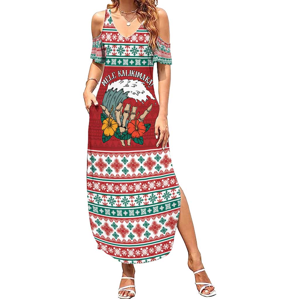 Shaka Sign Skull Mele Kalikimaka Personalized Family Matching Summer Maxi Dress and Hawaiian Shirt Hawaiian Quilt Pattern LT9 Mom's Dress Red - Polynesian Pride