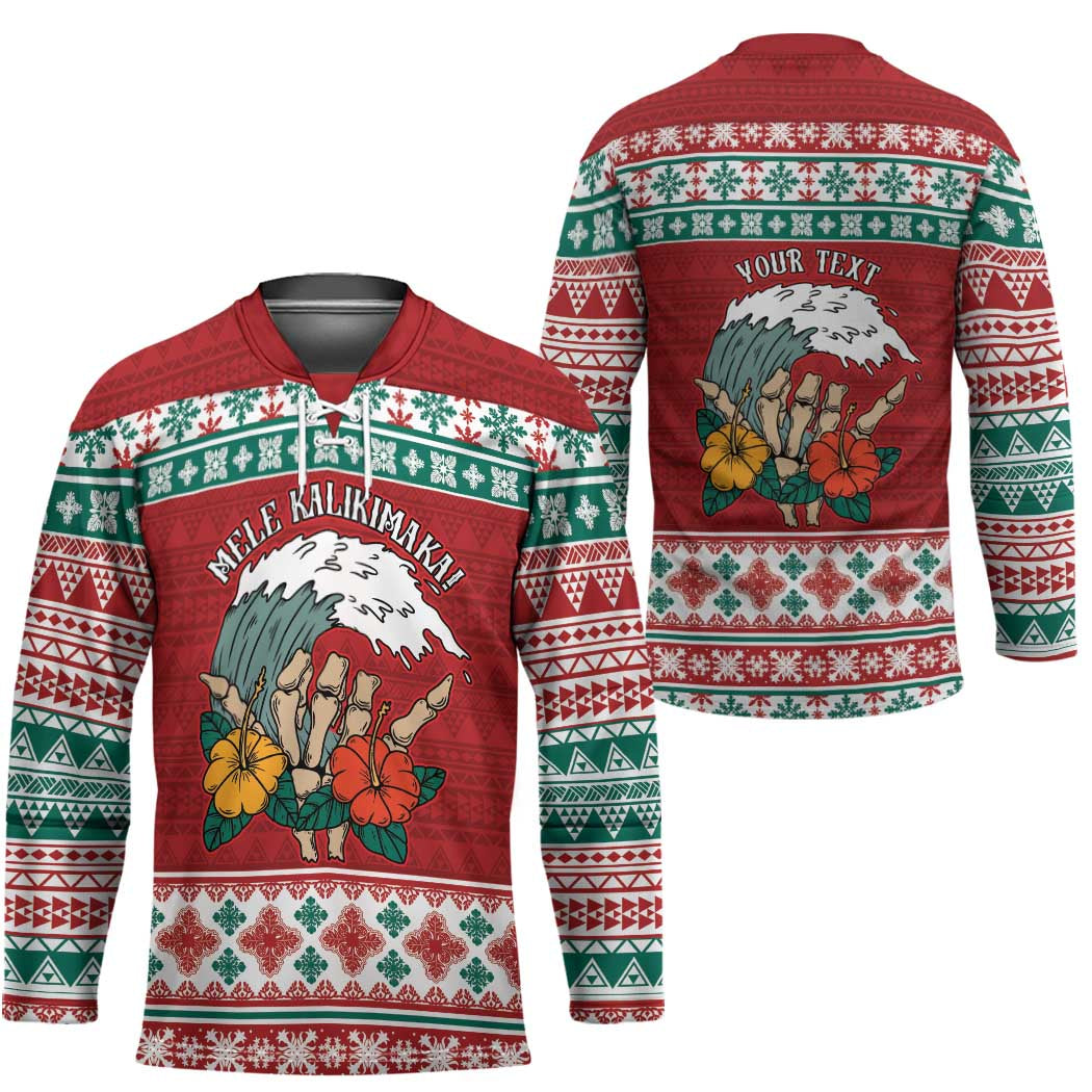 Shaka Sign Skull Mele Kalikimaka Personalized Hockey Jersey Hawaiian Quilt Pattern - Polynesian Pride