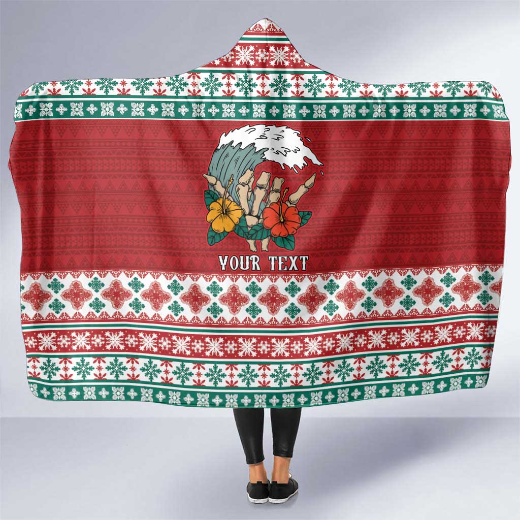 Shaka Sign Skull Mele Kalikimaka Personalized Hooded Blanket Hawaiian Quilt Pattern LT9 One Size Red - Polynesian Pride