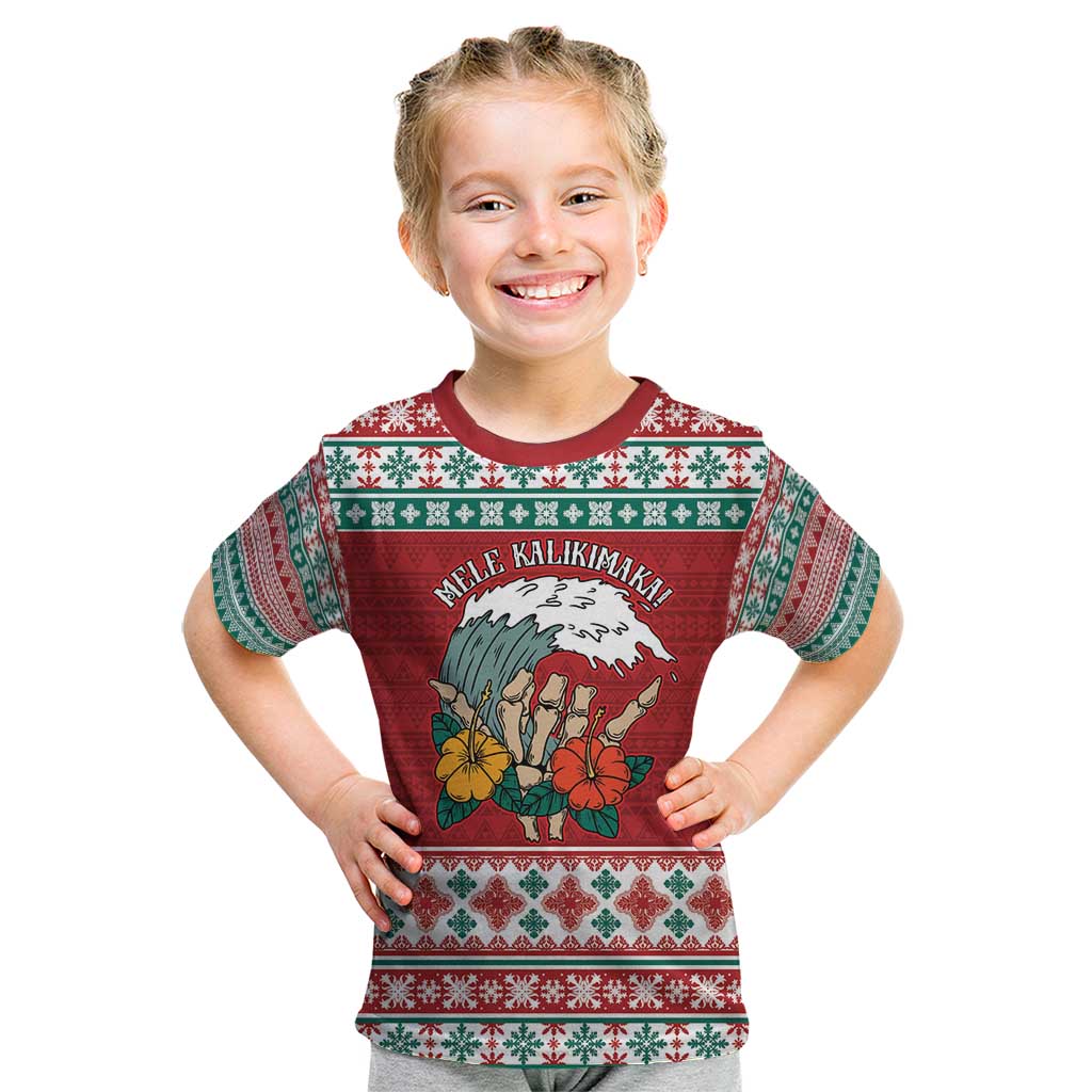 Shaka Sign Skull Mele Kalikimaka Personalized Kid T Shirt Hawaiian Quilt Pattern - Polynesian Pride