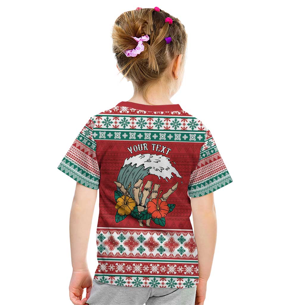 Shaka Sign Skull Mele Kalikimaka Personalized Kid T Shirt Hawaiian Quilt Pattern - Polynesian Pride