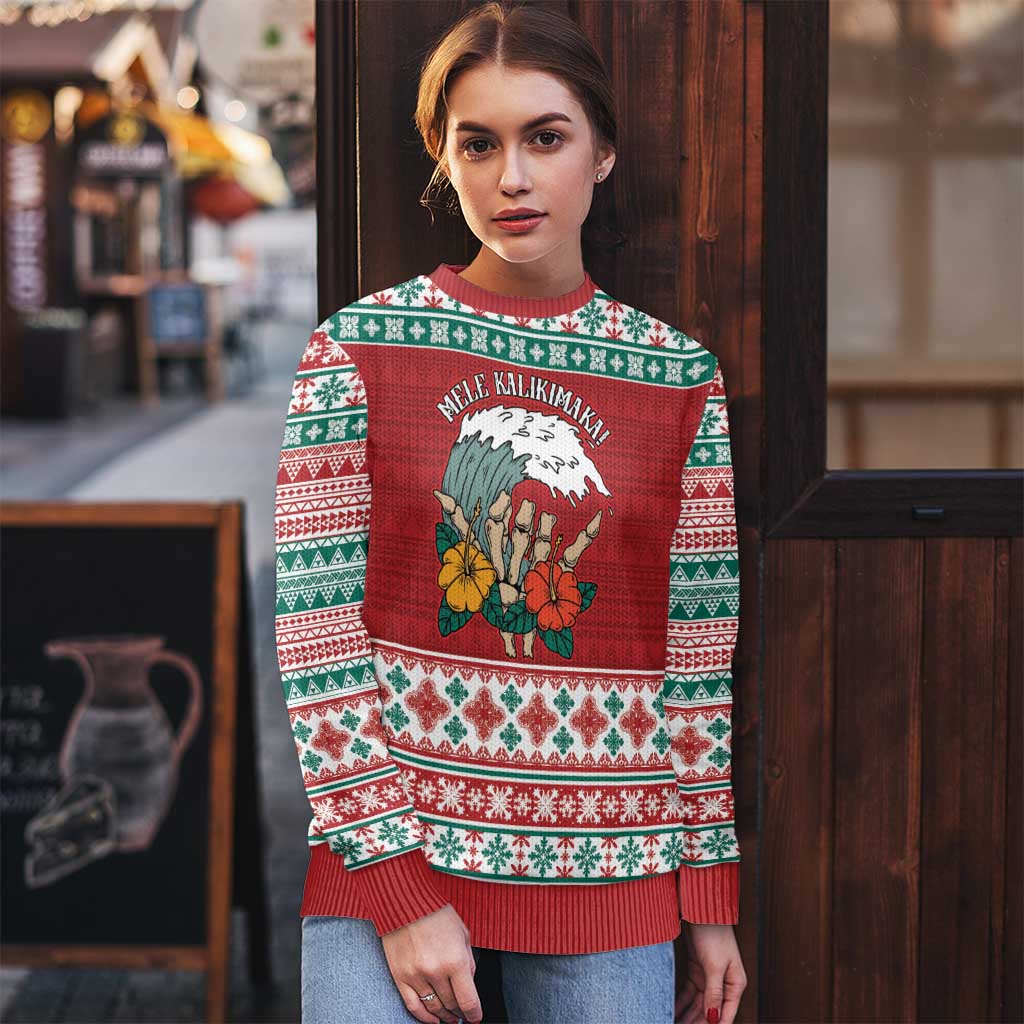 Shaka Sign Skull Mele Kalikimaka Personalized Ugly Christmas Sweater Hawaiian Quilt Pattern - Polynesian Pride