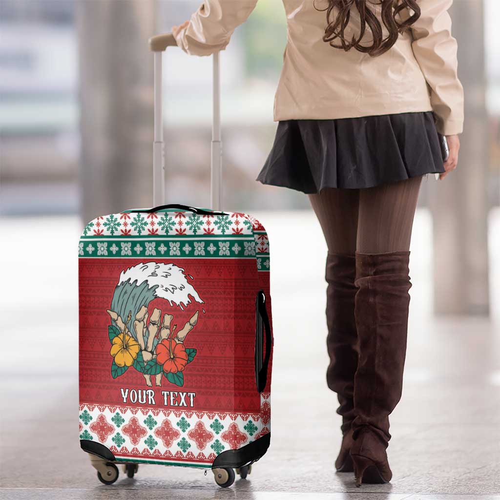 Shaka Sign Skull Mele Kalikimaka Personalized Luggage Cover Hawaiian Quilt Pattern - Polynesian Pride
