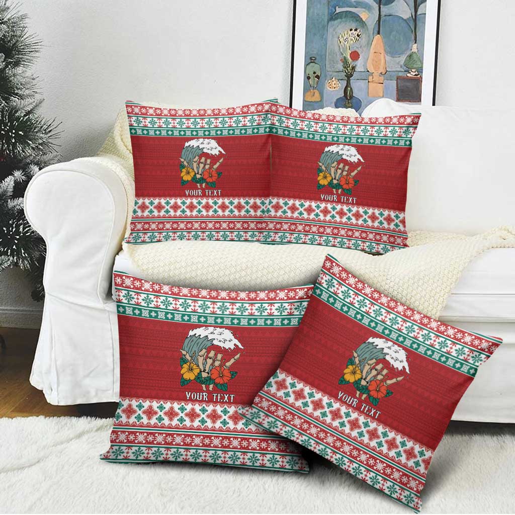 Shaka Sign Skull Mele Kalikimaka Personalized Pillow Cover Hawaiian Quilt Pattern - Polynesian Pride