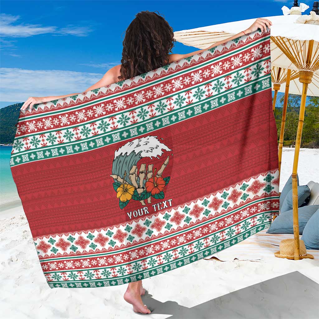 Shaka Sign Skull Mele Kalikimaka Personalized Sarong Hawaiian Quilt Pattern - Polynesian Pride