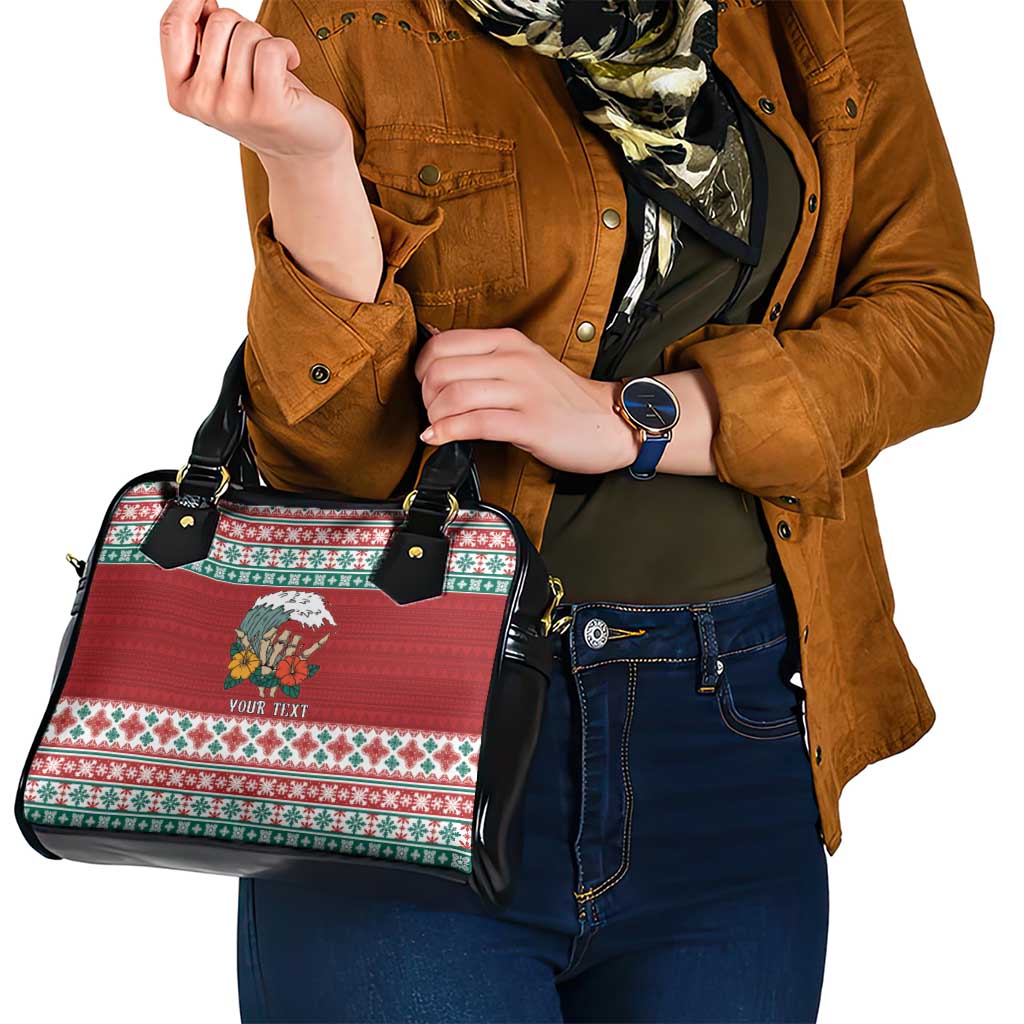 Shaka Sign Skull Mele Kalikimaka Personalized Shoulder Handbag Hawaiian Quilt Pattern - Polynesian Pride