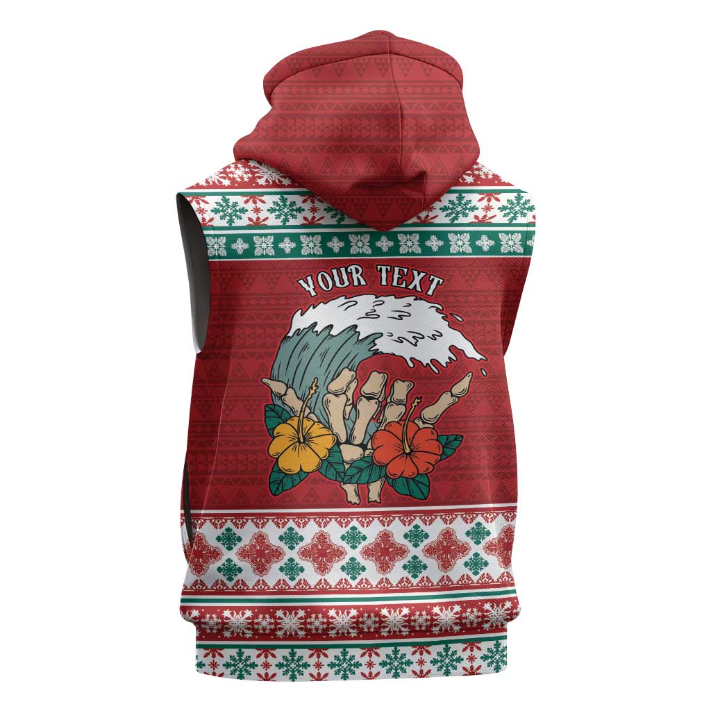 Shaka Sign Skull Mele Kalikimaka Personalized Sleeveless Zip Hoodie Hawaiian Quilt Pattern - Polynesian Pride