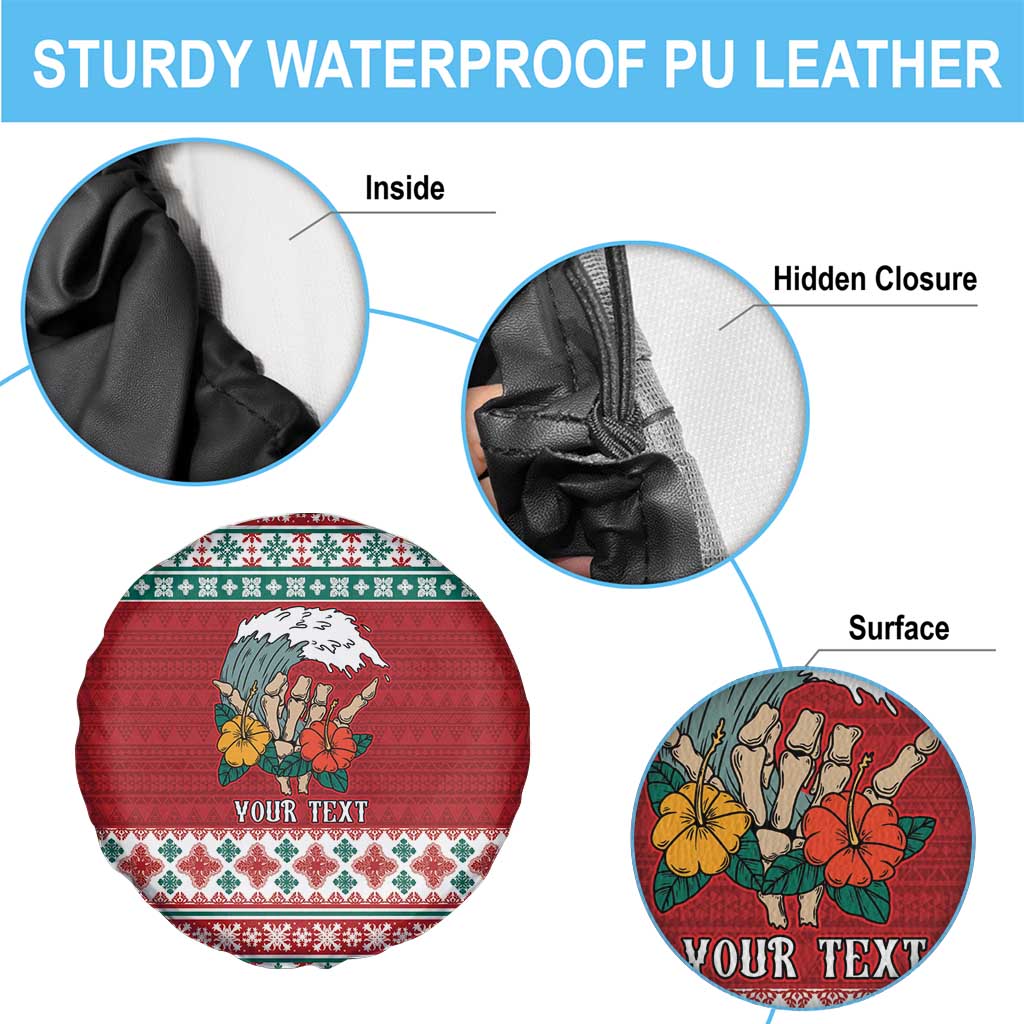 Shaka Sign Skull Mele Kalikimaka Personalized Spare Tire Cover Hawaiian Quilt Pattern - Polynesian Pride
