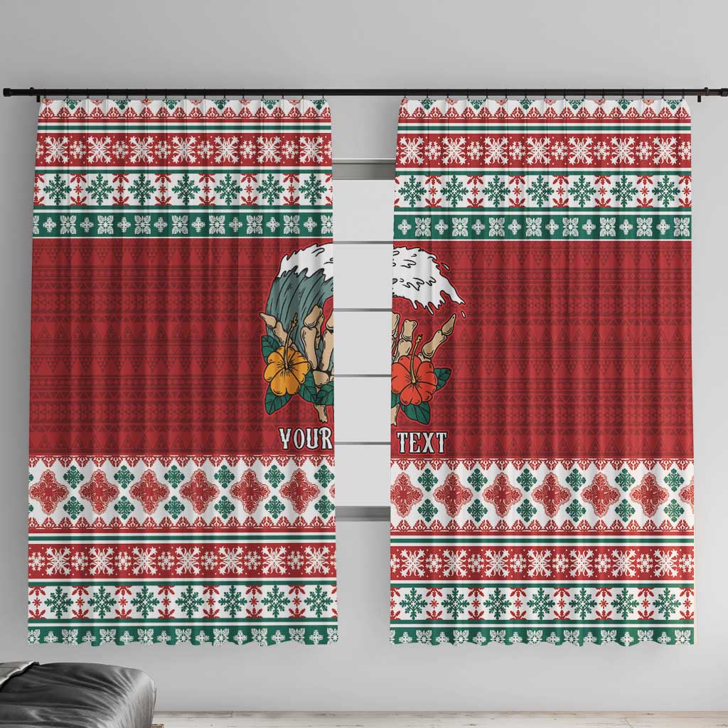 Shaka Sign Skull Mele Kalikimaka Personalized Window Curtain Hawaiian Quilt Pattern LT9 With Hooks Red - Polynesian Pride
