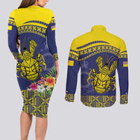 Niue Coconut Crab Couples Matching Long Sleeve Bodycon Dress and Long Sleeve Button Shirt Rock of Polynesia LT9 - Polynesian Pride