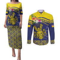 Niue Coconut Crab Couples Matching Puletasi and Long Sleeve Button Shirt Rock of Polynesia LT9 Gold - Polynesian Pride