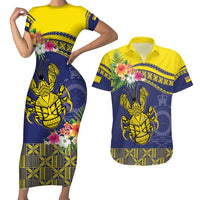 Niue Coconut Crab Couples Matching Short Sleeve Bodycon Dress and Hawaiian Shirt Rock of Polynesia LT9 Gold - Polynesian Pride