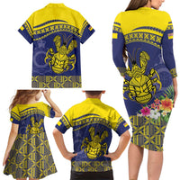 Niue Coconut Crab Family Matching Long Sleeve Bodycon Dress and Hawaiian Shirt Rock of Polynesia LT9 - Polynesian Pride