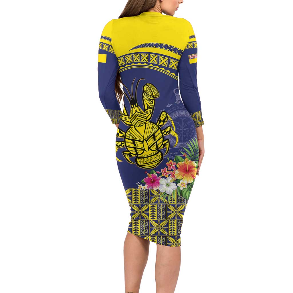 Niue Coconut Crab Family Matching Long Sleeve Bodycon Dress and Hawaiian Shirt Rock of Polynesia LT9 - Polynesian Pride
