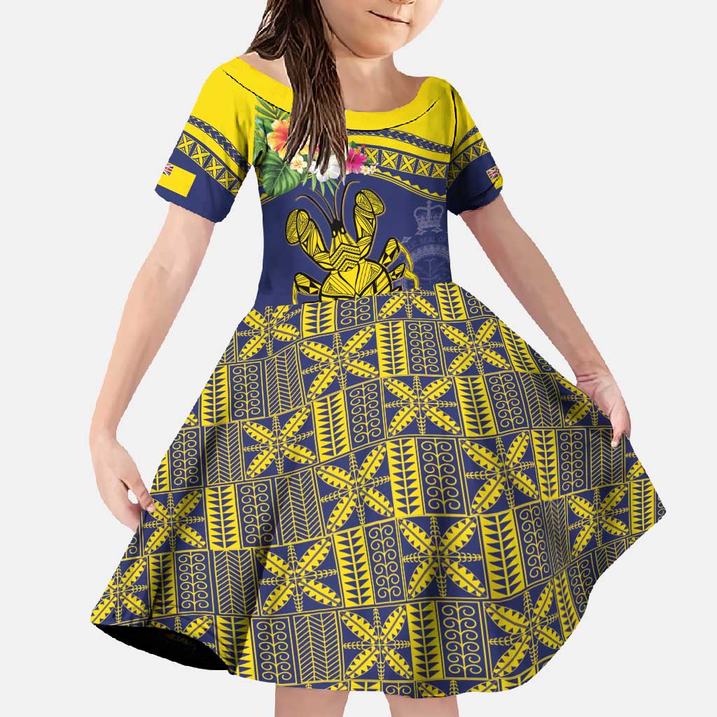 Niue Coconut Crab Family Matching Mermaid Dress and Hawaiian Shirt Rock of Polynesia LT9 Daughter's Dress Gold - Polynesian Pride