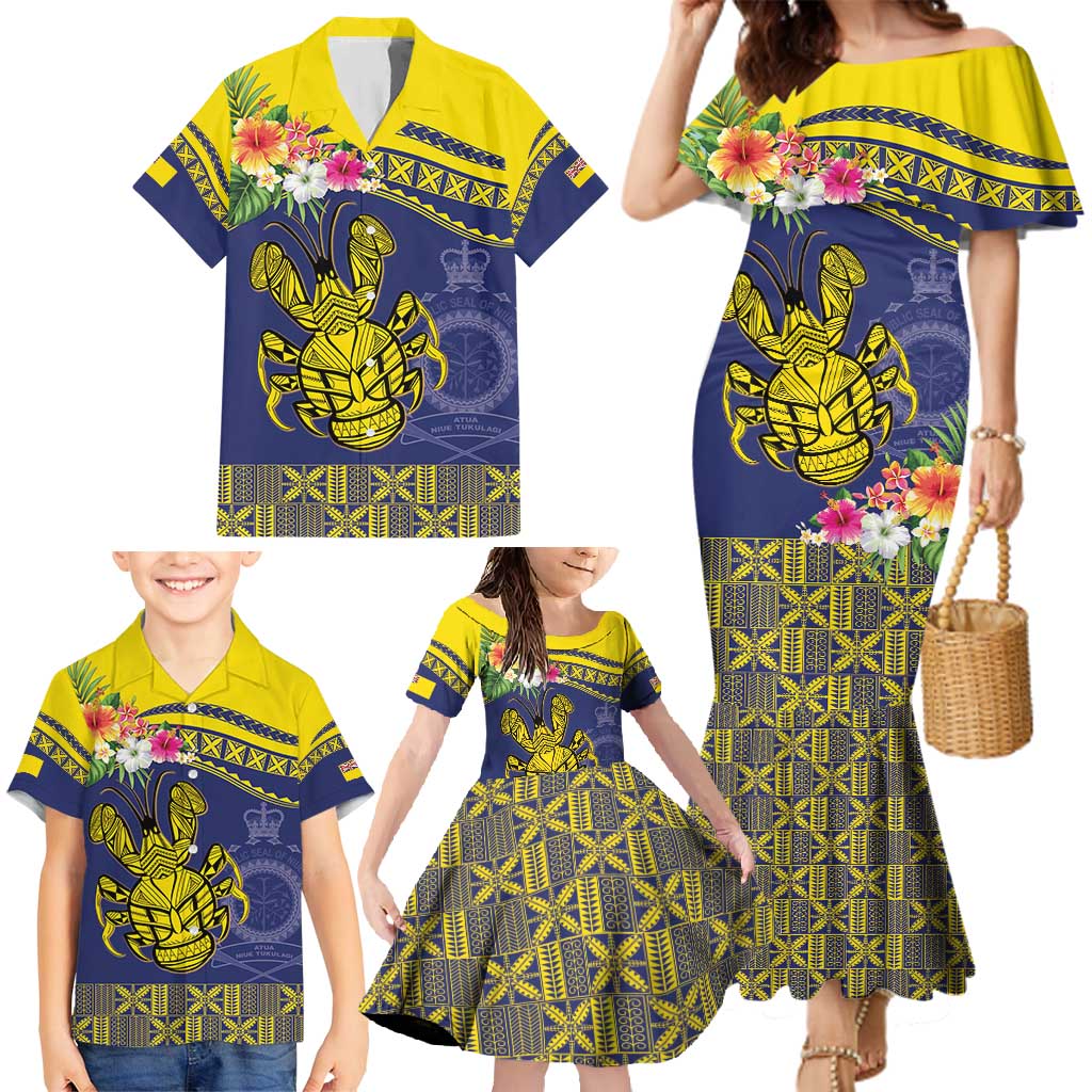 Niue Coconut Crab Family Matching Mermaid Dress and Hawaiian Shirt Rock of Polynesia LT9 - Polynesian Pride