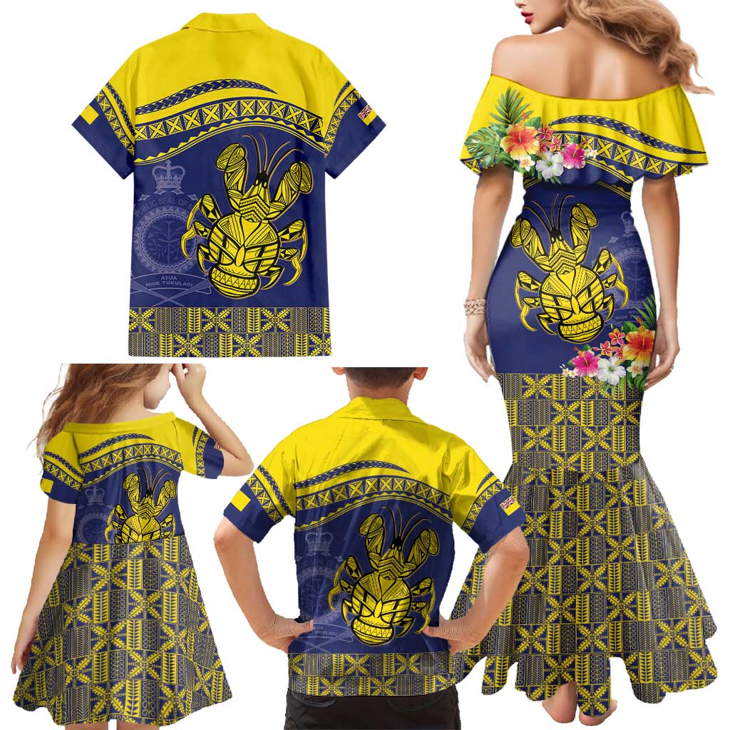 Niue Coconut Crab Family Matching Mermaid Dress and Hawaiian Shirt Rock of Polynesia LT9 - Polynesian Pride