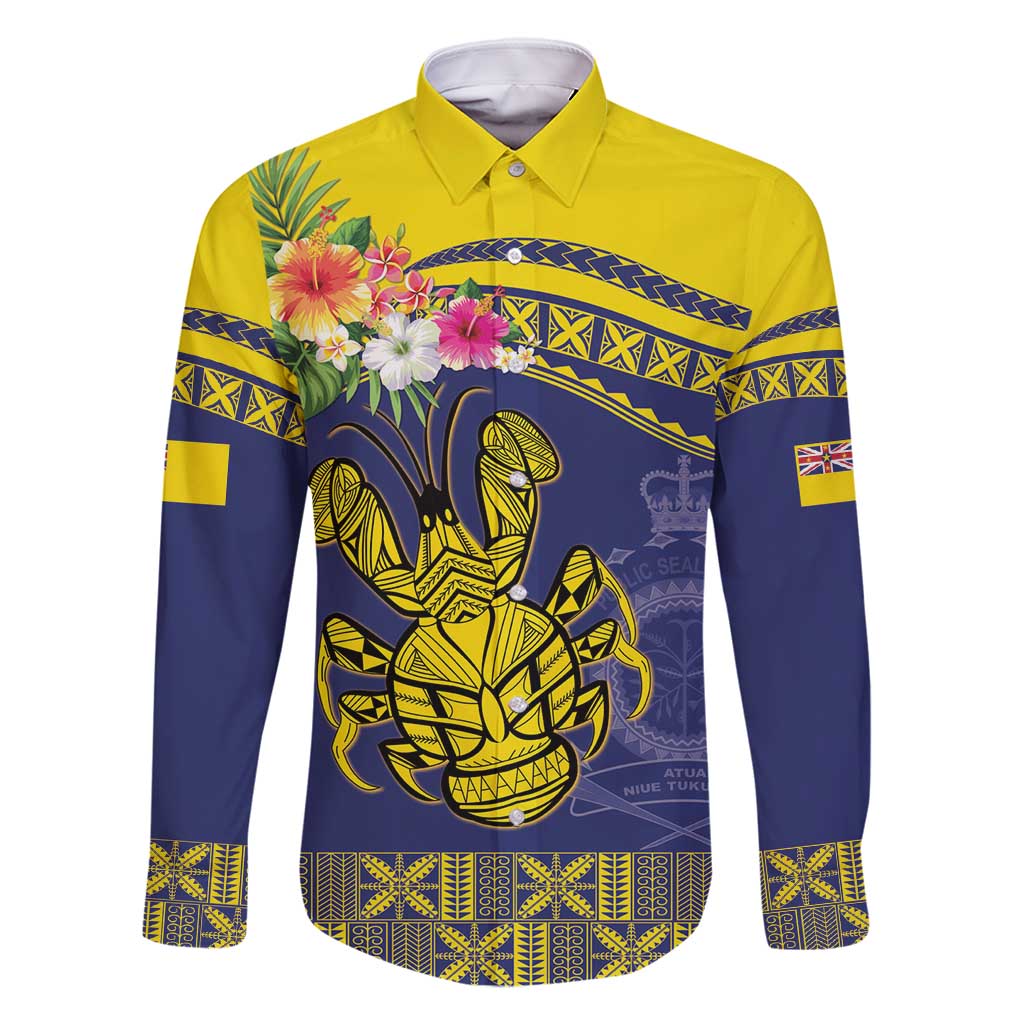 Niue Coconut Crab Family Matching Mermaid Dress and Hawaiian Shirt Rock of Polynesia LT9 Dad's Shirt - Long Sleeve Gold - Polynesian Pride