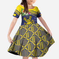 Niue Coconut Crab Family Matching Off The Shoulder Long Sleeve Dress and Hawaiian Shirt Rock of Polynesia LT9 Daughter's Dress Gold - Polynesian Pride