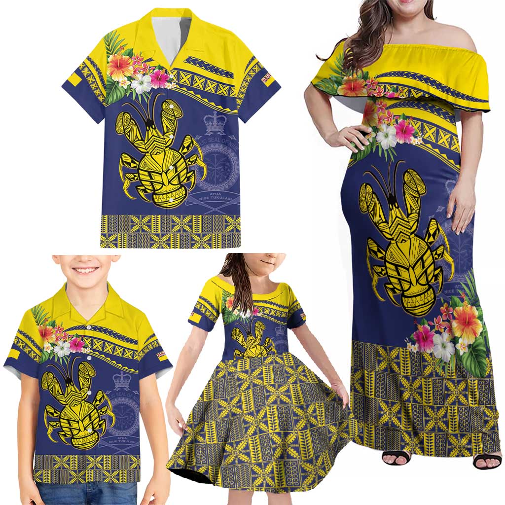 Niue Coconut Crab Family Matching Off Shoulder Maxi Dress and Hawaiian Shirt Rock of Polynesia LT9 - Polynesian Pride