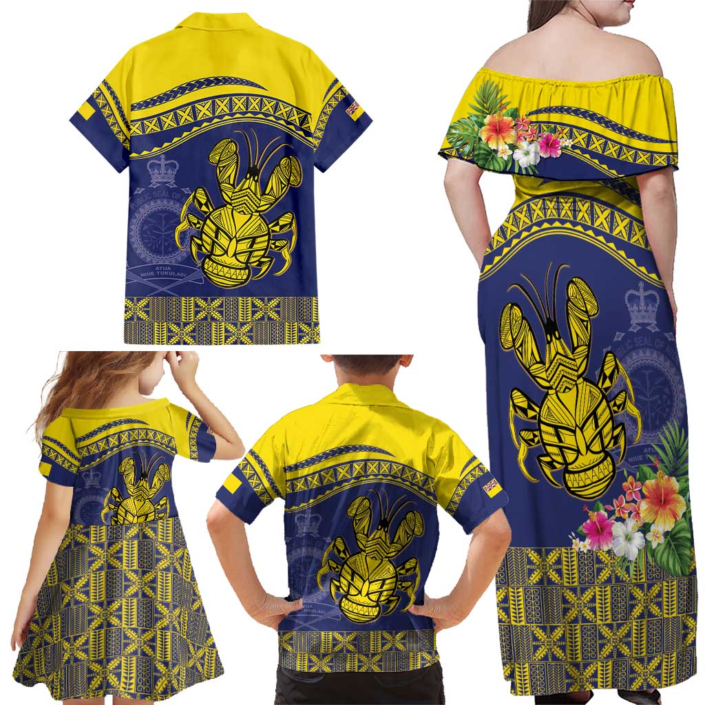 Niue Coconut Crab Family Matching Off Shoulder Maxi Dress and Hawaiian Shirt Rock of Polynesia LT9 - Polynesian Pride