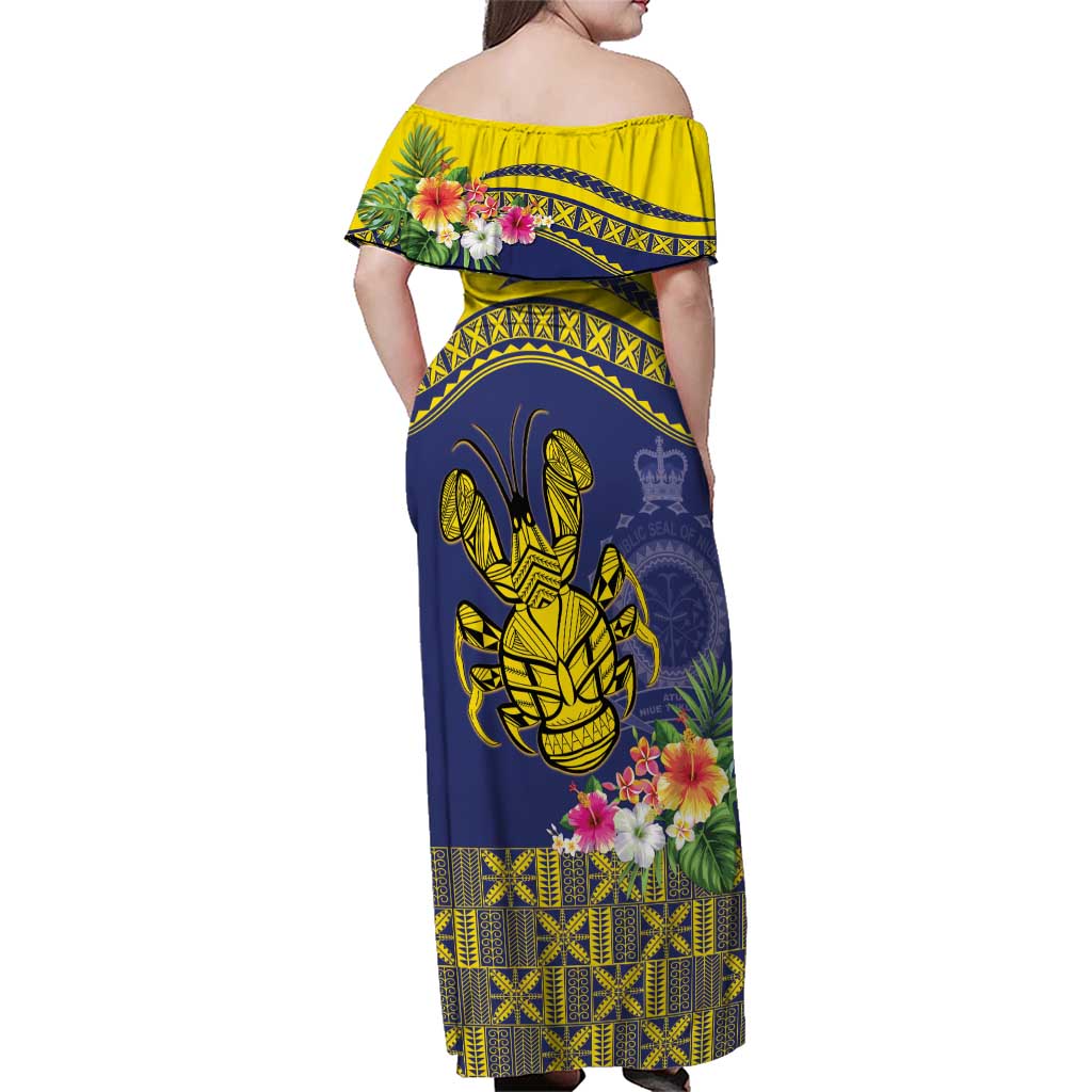 Niue Coconut Crab Family Matching Off Shoulder Maxi Dress and Hawaiian Shirt Rock of Polynesia LT9 - Polynesian Pride
