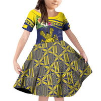 Niue Coconut Crab Family Matching Off Shoulder Short Dress and Hawaiian Shirt Rock of Polynesia LT9 Daughter's Dress Gold - Polynesian Pride