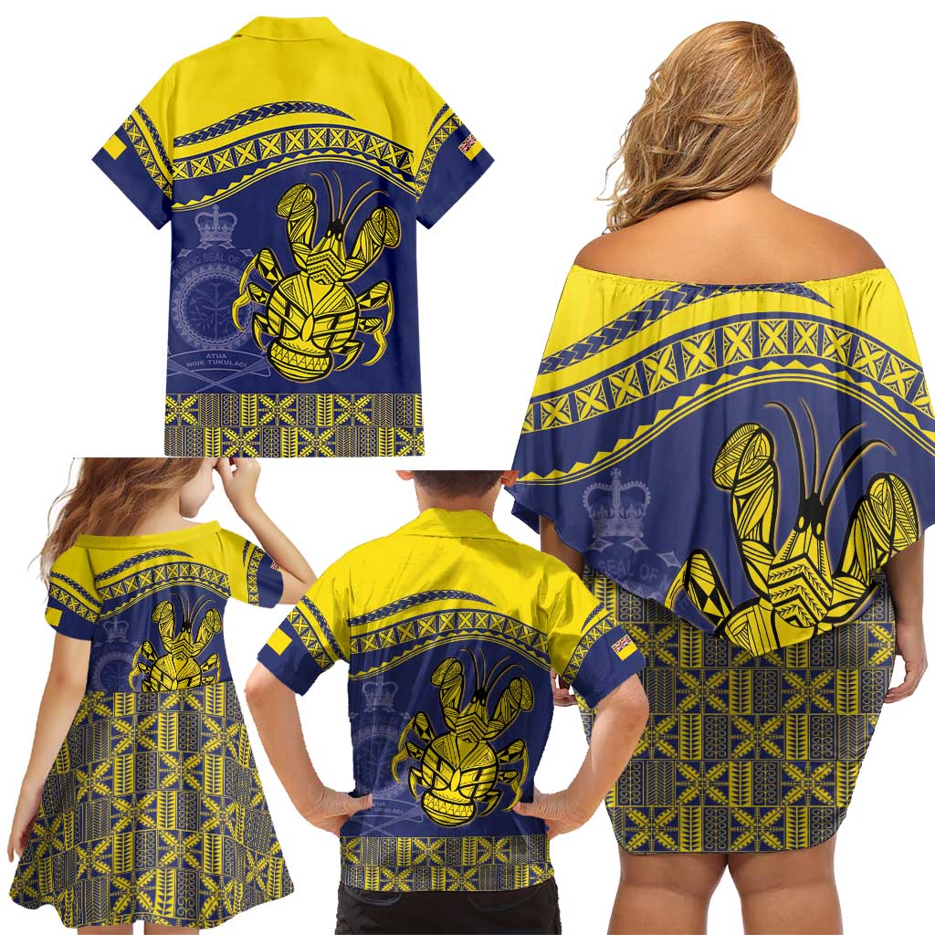 Niue Coconut Crab Family Matching Off Shoulder Short Dress and Hawaiian Shirt Rock of Polynesia LT9 - Polynesian Pride