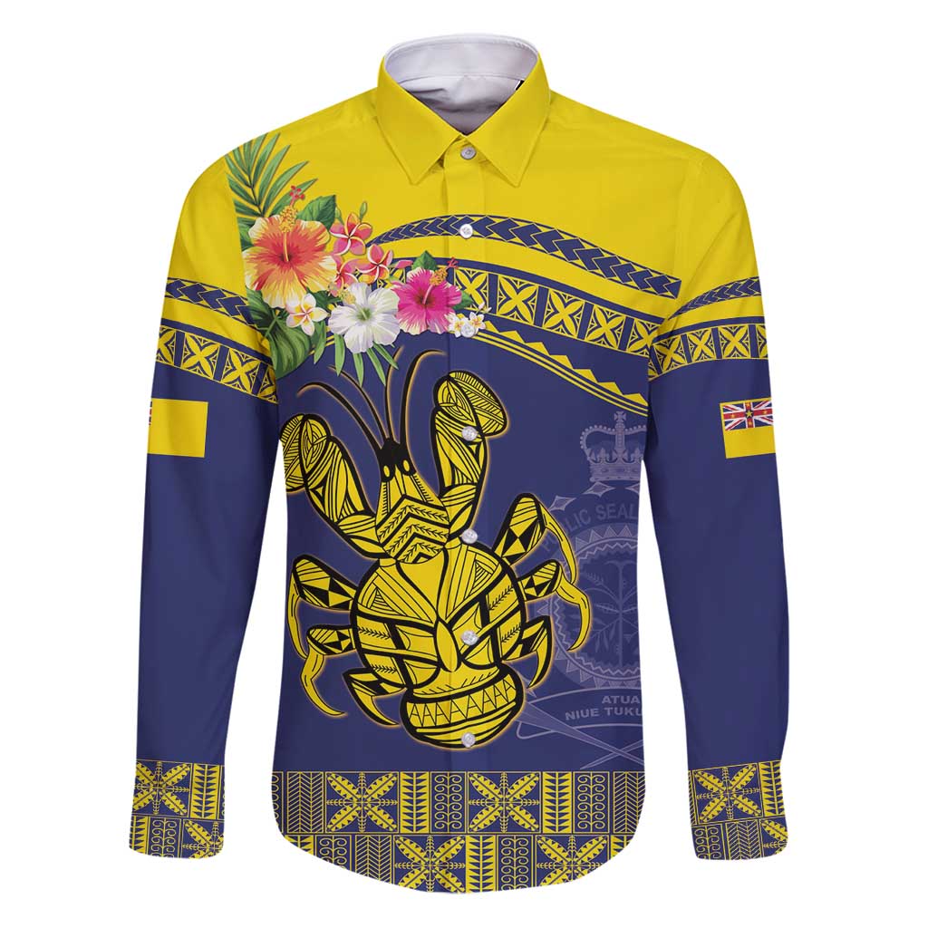 Niue Coconut Crab Family Matching Puletasi and Hawaiian Shirt Rock of Polynesia LT9 Dad's Shirt - Long Sleeve Gold - Polynesian Pride