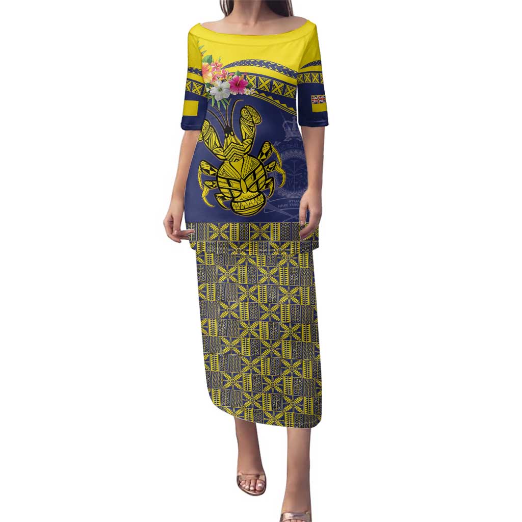 Niue Coconut Crab Family Matching Puletasi and Hawaiian Shirt Rock of Polynesia LT9 Mom's Dress Gold - Polynesian Pride