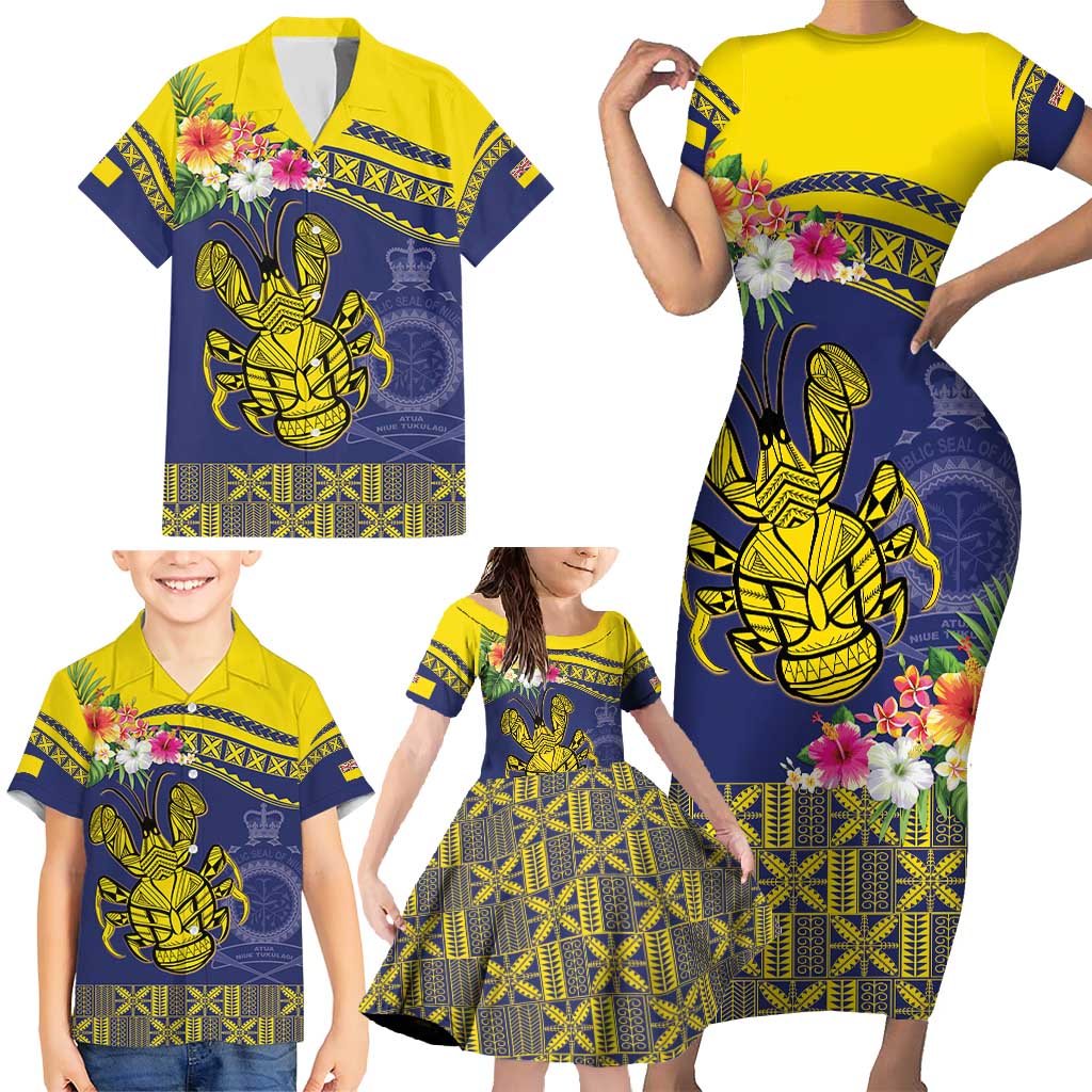 Niue Coconut Crab Family Matching Short Sleeve Bodycon Dress and Hawaiian Shirt Rock of Polynesia LT9 - Polynesian Pride