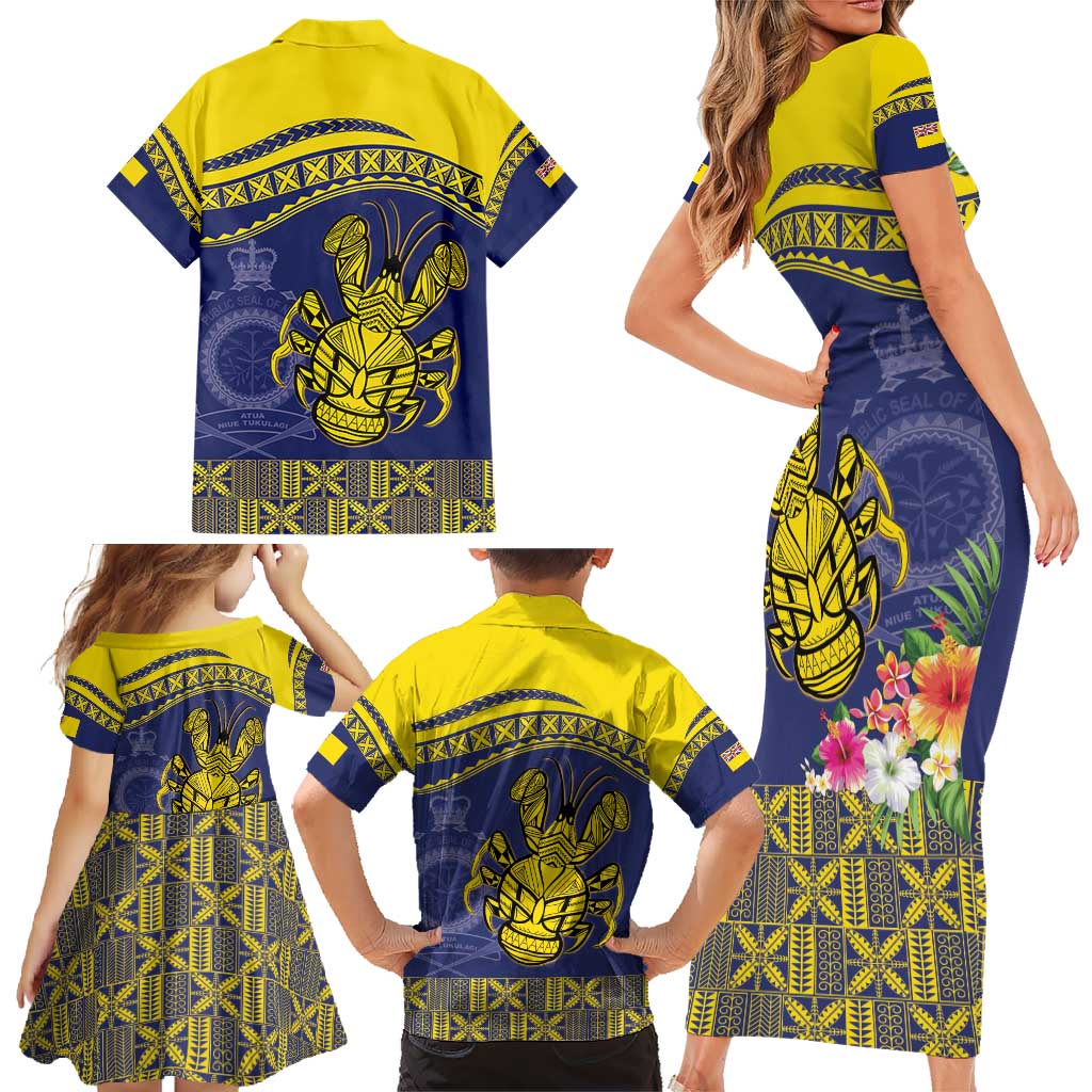 Niue Coconut Crab Family Matching Short Sleeve Bodycon Dress and Hawaiian Shirt Rock of Polynesia LT9 - Polynesian Pride