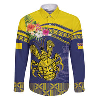 Niue Coconut Crab Family Matching Short Sleeve Bodycon Dress and Hawaiian Shirt Rock of Polynesia LT9 Dad's Shirt - Long Sleeve Gold - Polynesian Pride