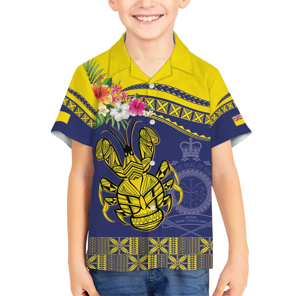 Niue Coconut Crab Family Matching Short Sleeve Bodycon Dress and Hawaiian Shirt Rock of Polynesia LT9 Son's Shirt Gold - Polynesian Pride