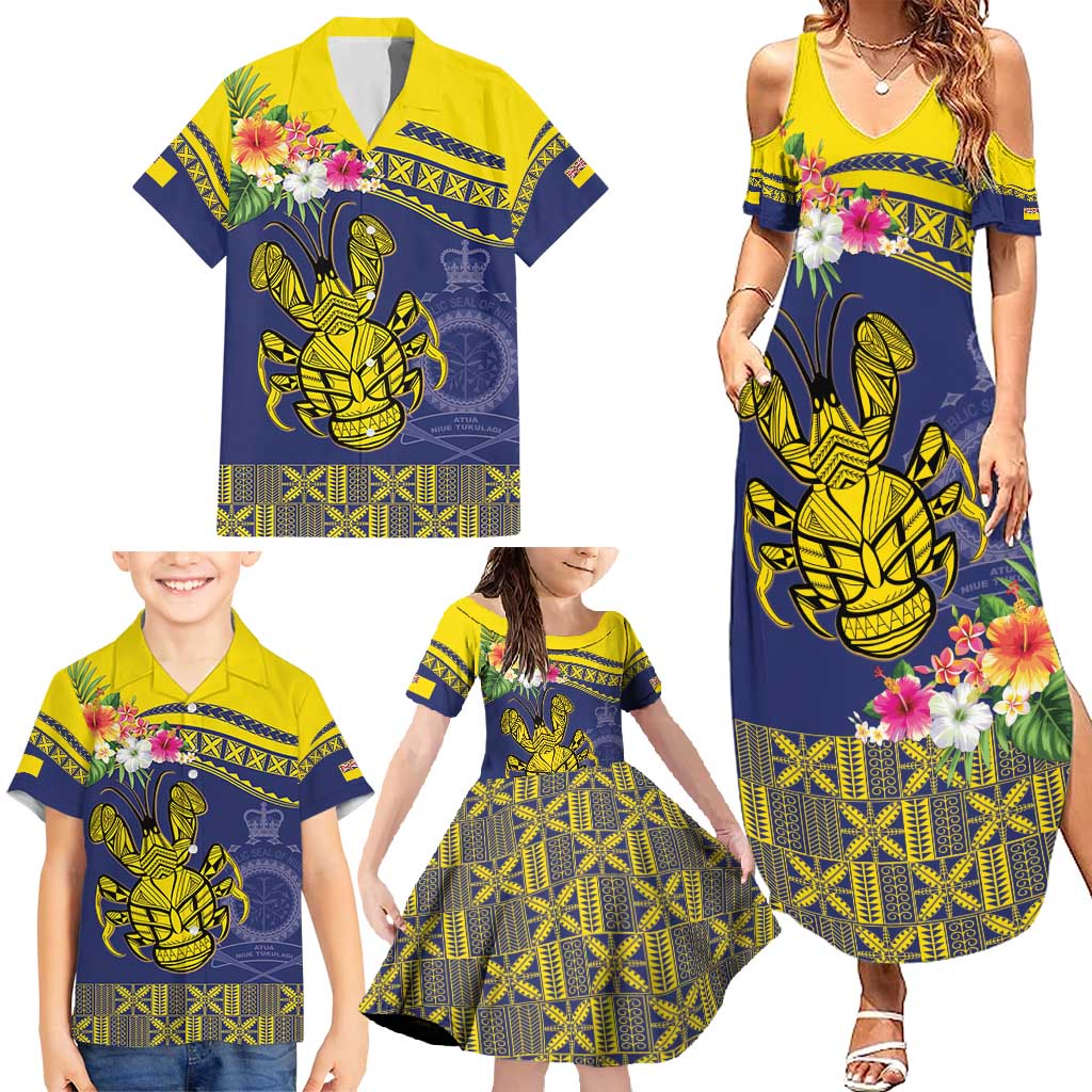 Niue Coconut Crab Family Matching Summer Maxi Dress and Hawaiian Shirt Rock of Polynesia LT9 - Polynesian Pride