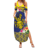 Niue Coconut Crab Family Matching Summer Maxi Dress and Hawaiian Shirt Rock of Polynesia LT9 Mom's Dress Gold - Polynesian Pride